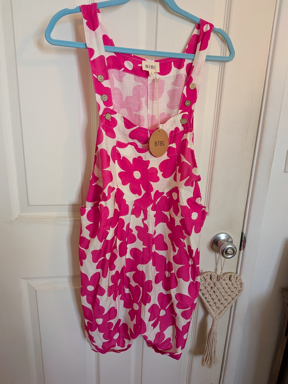 BiBi Hot Pink Floral Rayon Romper, Sz S